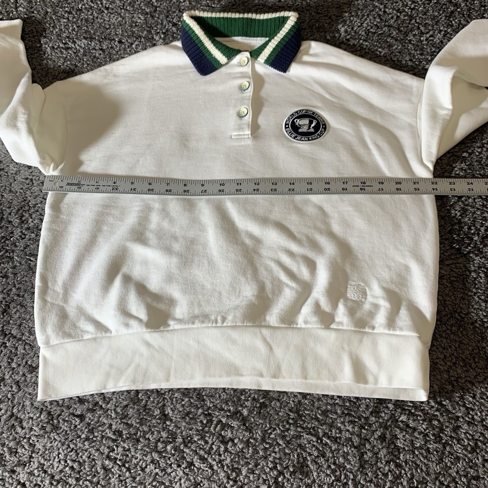 Tory Burch White Polo Sweatshirt with‎ Green and Blue Accents - Picture 6 of 9